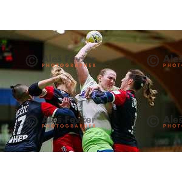 Valentina Klemencic in action during friendly handball match between Slovenia and Croatia in Lasko, Slovenia on October 27, 2022