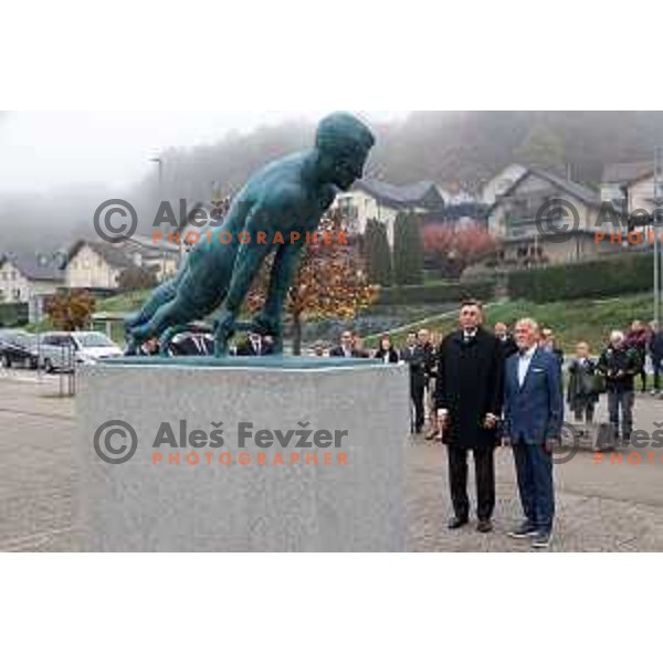 President of Slovenia Borut Pahor and Olympian Miro Cerar in Grosuplje, Slovenia on October 28, 2022