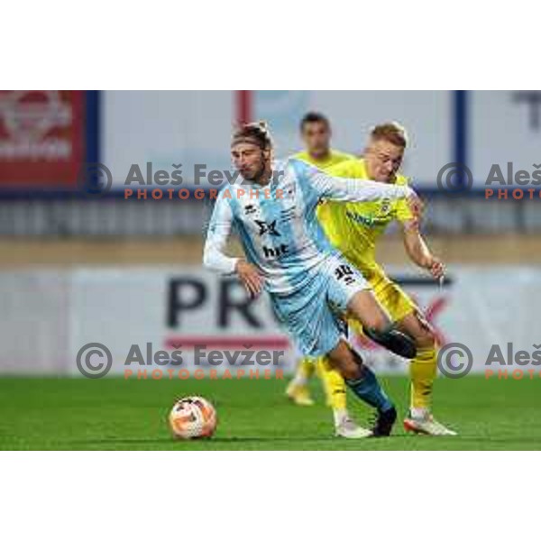 Leon Marinic and Benjamin Markus in action during Prva Liga Telemach 2022-2023 football match between Domzale and Gorica in Domzale, Slovenia on October 28,2022