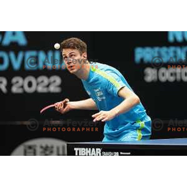 Deni Kozul of Slovenia competes at World Table Tennis Contender Nova Gorica, Slovenia on November 3, 2022