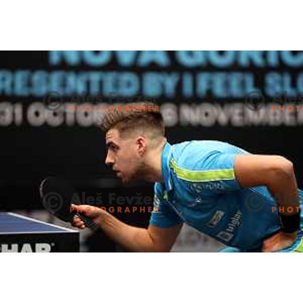 Darko Jorgic of Slovenia in action in quarter-final of World Table Tennis Contender Nova Gorica, Slovenia on November 5, 2022