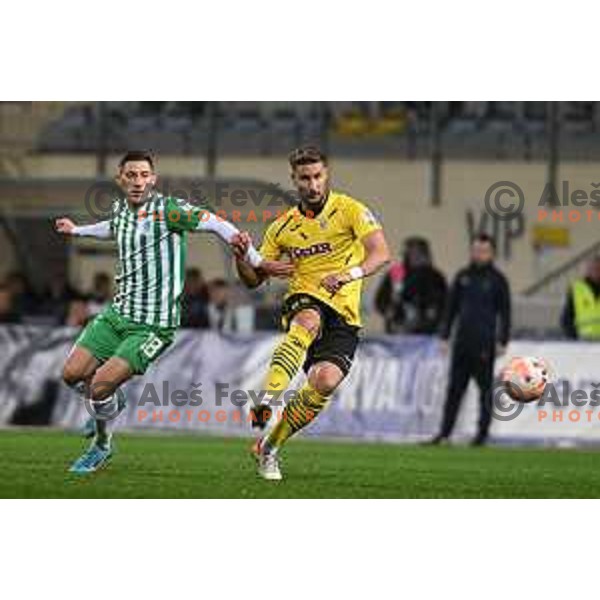 Mario Kvesic and Uros Korun in action during Prva Liga Telemach 2022-2023 football match between Kalcer Radomlje and Koper in Domzale, Slovenia on October 24, 2022