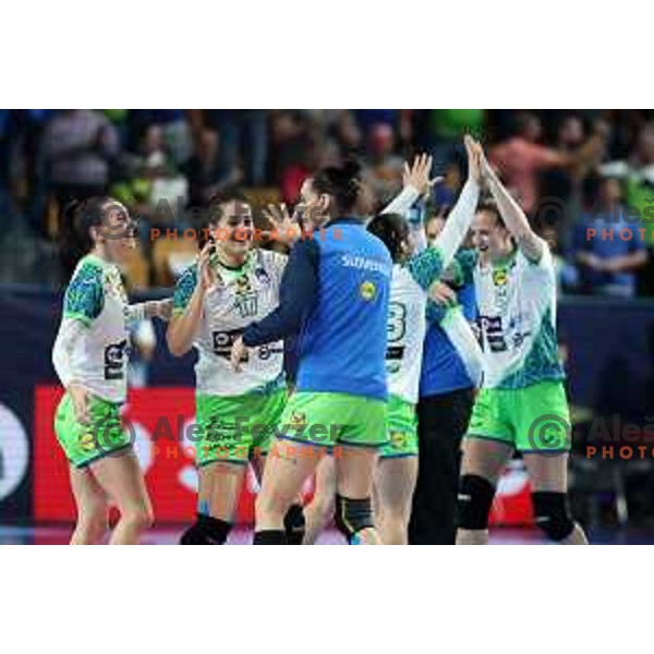 In action during handball match between Slovenia and Serbia at Women\'s EHF Euro 2022, Celje, Slovenia on November 8, 2022