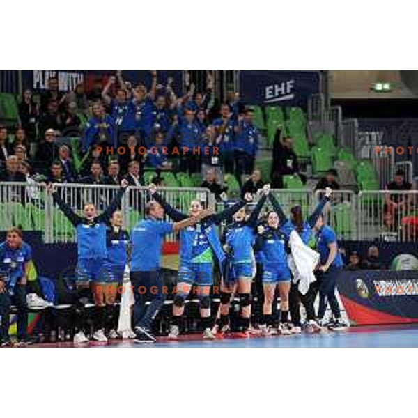 in action during the handball match between Slovenia and Croatia at Women\'s EHF Euro 2022 in Ljubljana, Slovenia on November 10, 2022