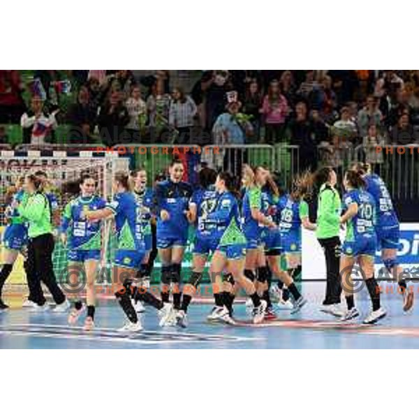 in action during the handball match between Slovenia and Croatia at Women\'s EHF Euro 2022 in Ljubljana, Slovenia on November 10, 2022