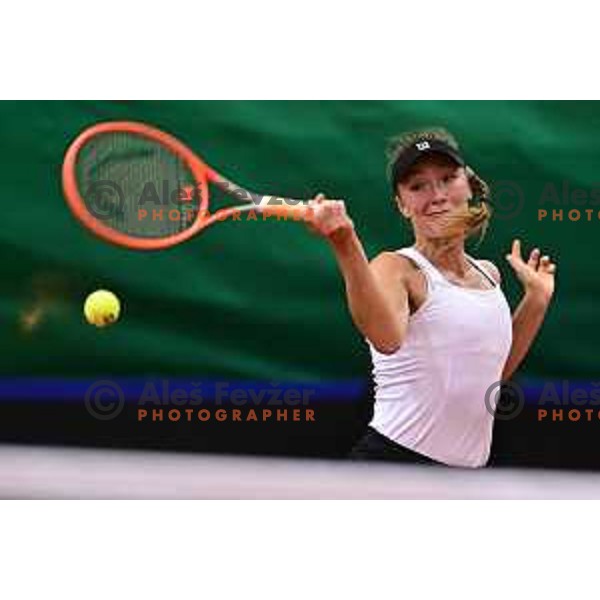 Nina Potocnik in action during Tennis match between Slovenia and China at Billie Jean King Cup in Velenje, Slovenia on November 11, 2022