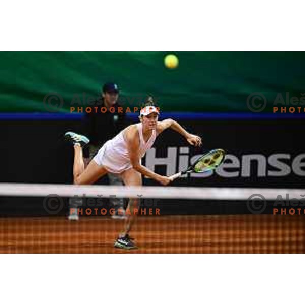 Kaja Juvan in action during Tennis match between Slovenia and China at Billie Jean King Cup in Velenje, Slovenia on November 11, 2022 