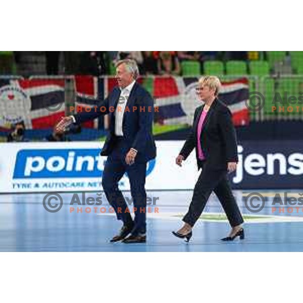 Ales Musar and Natasa Pirc Musar at the handball match between Slovenia and Norway at Women\'s EHF Euro 2022 in Ljubljana, Slovenia on November 14, 2022
