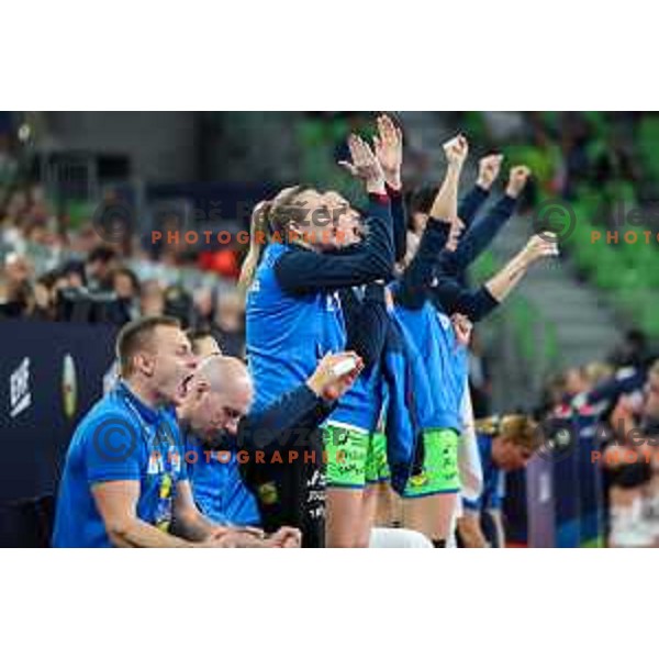 Amra Pandzic in action during the handball match between Slovenia and Norway at Women\'s EHF Euro 2022 in Ljubljana, Slovenia on November 14, 2022