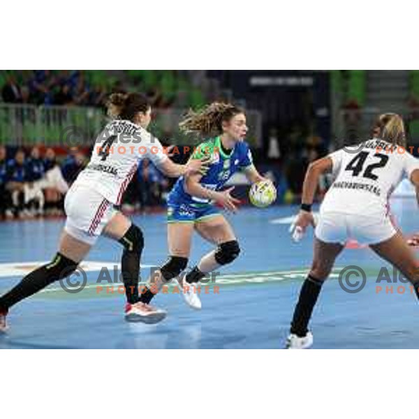 in action during the handball match between Slovenia and Hungary at Women\'s EHF Euro 2022 in Ljubljana, Slovenia on November 16, 2022