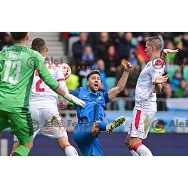 In action at friendly football match between Slovenia and Montenegro in Ljubljana, Slovenia on November 20, 2022
