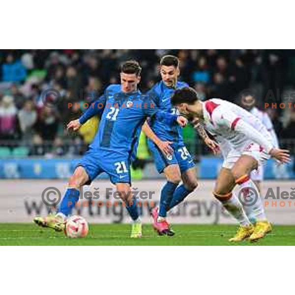 In action at friendly football match between Slovenia and Montenegro in Ljubljana, Slovenia on November 20, 2022