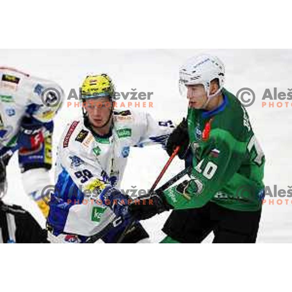 Blaz Tomazevic of VSV in action during IceHL ice-hockey match between SZ Olimpija (SLO) and VSV (AUT) in Tivoli Hall, Ljubljana, Slovenia on November 23, 2022
