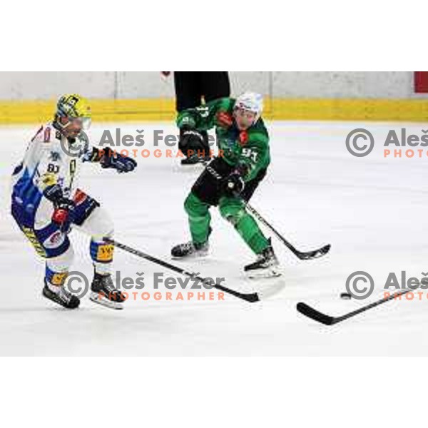 Tadej Cimzar of SZ Olimpija in action during IceHL ice-hockey match between SZ Olimpija (SLO) and VSV (AUT) in Tivoli Hall, Ljubljana, Slovenia on November 23, 2022