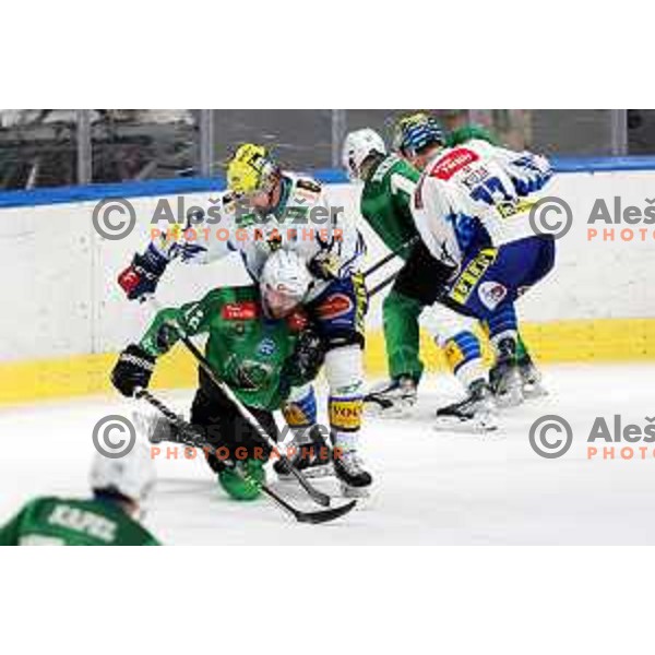 Nik Simsic of SZ Olimpija in action during IceHL ice-hockey match between SZ Olimpija (SLO) and VSV (AUT) in Tivoli Hall, Ljubljana, Slovenia on November 23, 2022