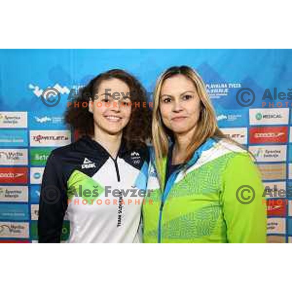 Katja Fain and Metka Sparavec, mother and coach of Slovenia Swimming team at press conference in Ljubljana, Slovenia on November 28, 2022 