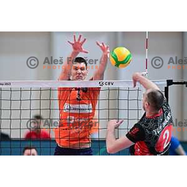 Alen Sket in action during CEV Champions League volleyball match between ACH Volley (SLO) and Ziraat Ankara (TUR) in Ljubljana, Slovenia on November 30, 2022 