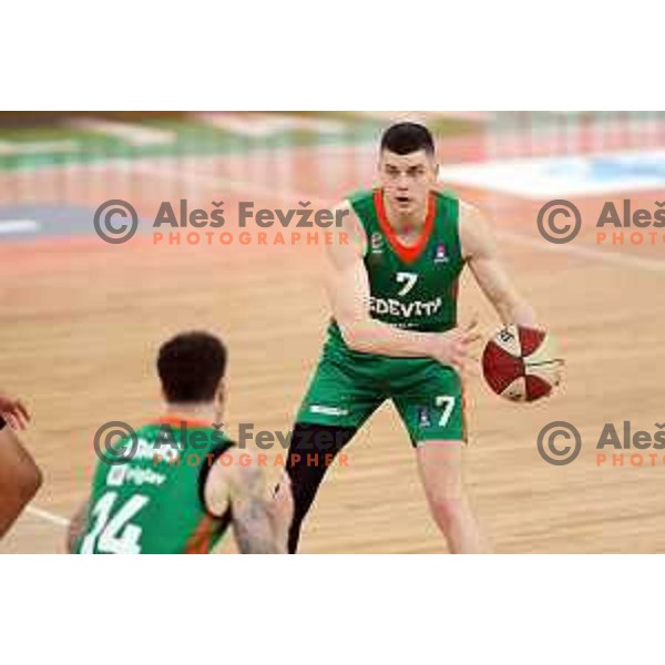 Amar Alibegovic in action during ABA league 2022-2033 regular season match between Cedevita Olimpija and Partizan Mozzart Bet in Ljubljana, Slovenia on December 11, 2022