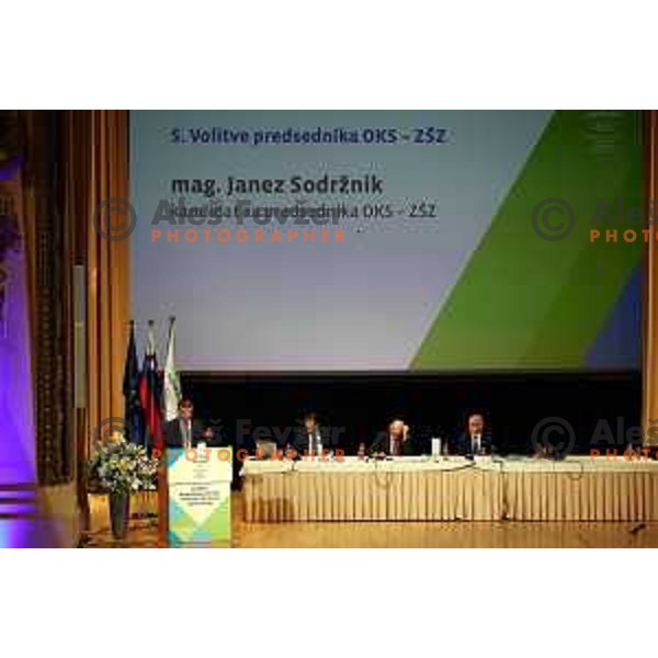 Janez Sodrznik, candidate for new president of Slovenia Olympic Committee during his speech at General Assembly of OKS-ZSZ in hotel Union, Ljubljana, Slovenia on December 16, 2022 
