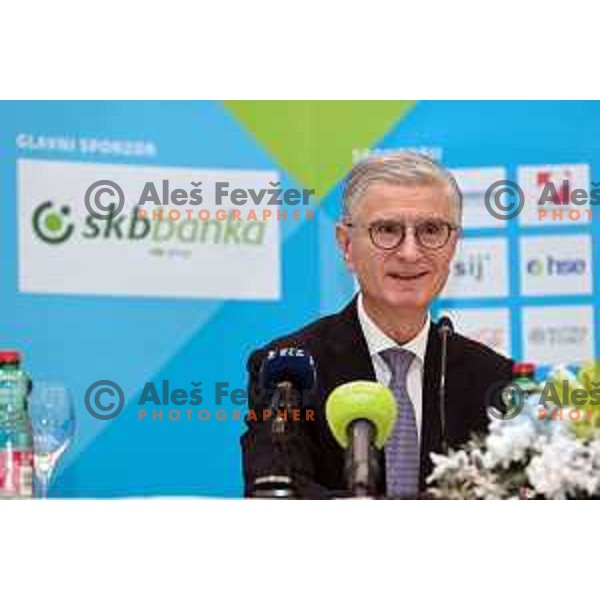 Franjo Bobinac, newly elected president of Slovenia Olympic Committee at press conference after General Assembly of OKS-ZSZ in hotel Union, Ljubljana, Slovenia on December 16, 2022