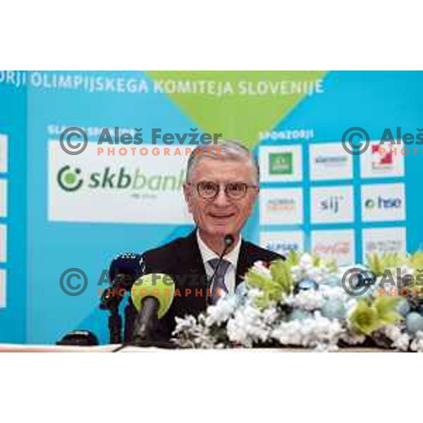 Franjo Bobinac, newly elected president of Slovenia Olympic Committee at press conference after General Assembly of OKS-ZSZ in hotel Union, Ljubljana, Slovenia on December 16, 2022