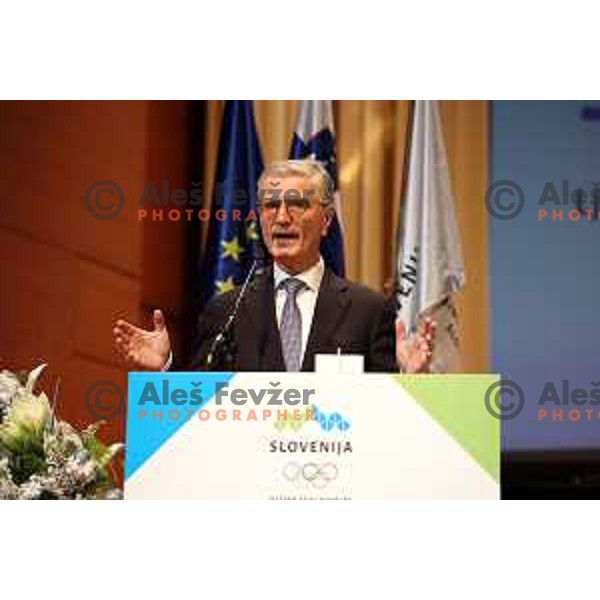 Franjo Bobinac, newly elected president of Slovenia Olympic Committee has a speech at General Assembly of OKS-ZSZ in hotel Union, Ljubljana, Slovenia on December 16, 2022