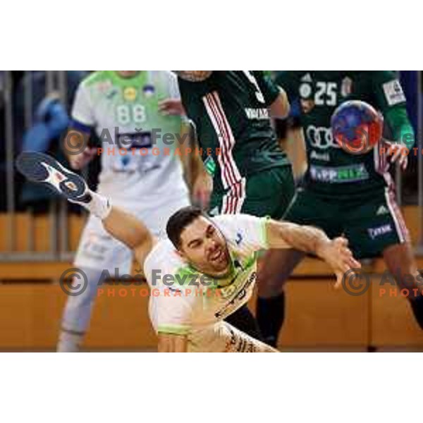 Blaz Janc in action during a friendly handball match between Slovenia and Hungary in Ljutomer, Slovenia on January 5, 2023 