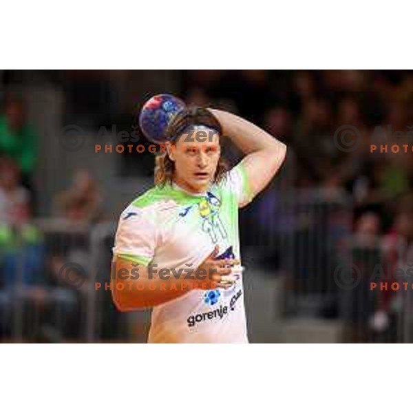 Jure Dolenec in action during a friendly handball match between Slovenia and Hungary in Ljutomer, Slovenia on January 5, 2023 