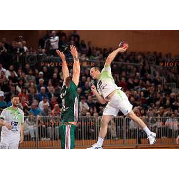 Grega Krecic in action during a friendly handball match between Slovenia and Hungary in Ljutomer, Slovenia on January 5, 2023 