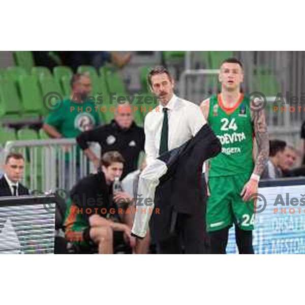 Head coach Jurica Golemac in action during basketball match between Cedevita Olimpija (SLO) and Cluj Napoca (ROM) in 7days EuroCup 2022-2023, played in Stozice Arena, Ljubljana, Slovenia on January 18, 2023 