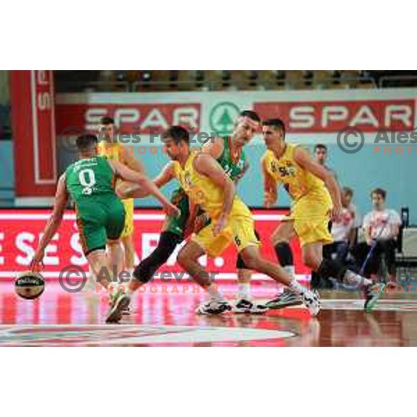 Action during Spar Cup semi-final match between Sencur GGD and Cedevita Olimpija in Lukna Hall, Maribor, Slovenia on February 16, 2023
