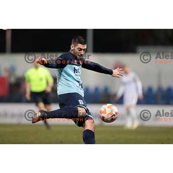 Matija Sirok in action during Prva Liga Telemach 2022-2023 football match between Gorica and Koper in Nova Gorica, Slovenia on February 18, 2023