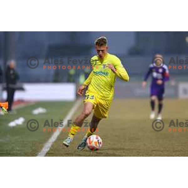 Mark Strajnar of Domzale during Prva Liga Telemach 2022-2023 football match between Domzale and Maribor in Sportni park Domzale, Domzale, Slovenia on February 23, 2023