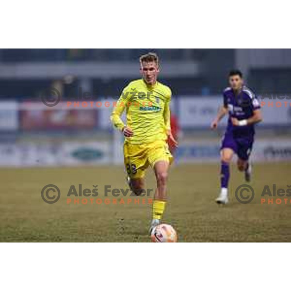 Mark Strajnar of Domzale during Prva Liga Telemach 2022-2023 football match between Domzale and Maribor in Sportni park Domzale, Domzale, Slovenia on February 23, 2023