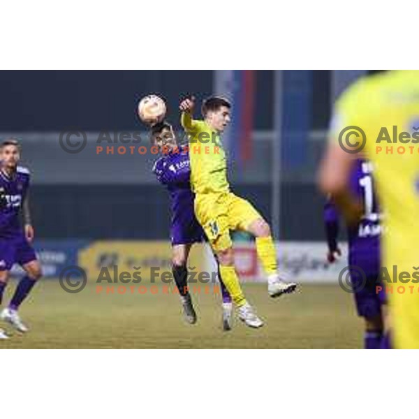 Gregor Sikosek of Maribor and Ziga Repas of Domzale during Prva Liga Telemach 2022-2023 football match between Domzale and Maribor in Sportni park Domzale, Domzale, Slovenia on February 23, 2023