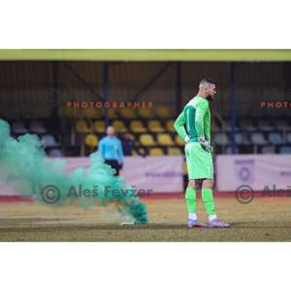 Ajdin Mulalic of Domzale during Prva Liga Telemach 2022-2023 football match between Domzale and Maribor in Sportni park Domzale, Domzale, Slovenia on February 23, 2023