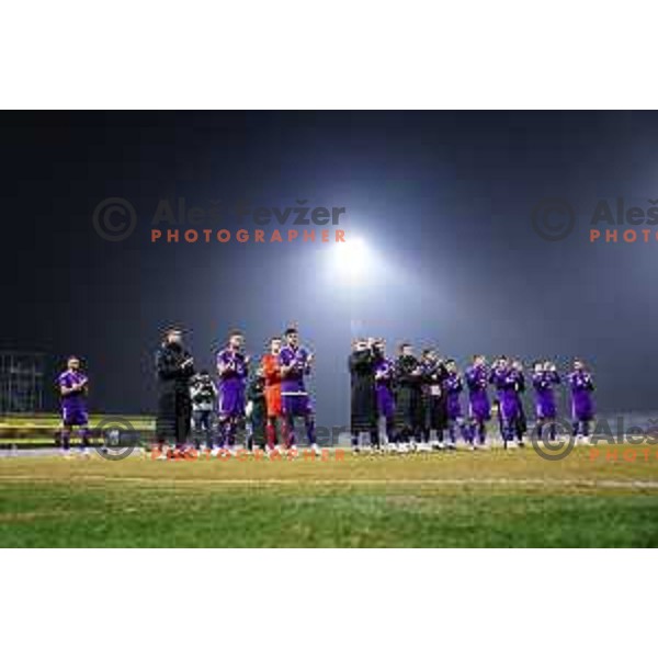 Players of Maribor greet the away fans after Prva Liga Telemach 2022-2023 football match between Domzale and Maribor in Sportni park Domzale, Domzale, Slovenia on February 23, 2023