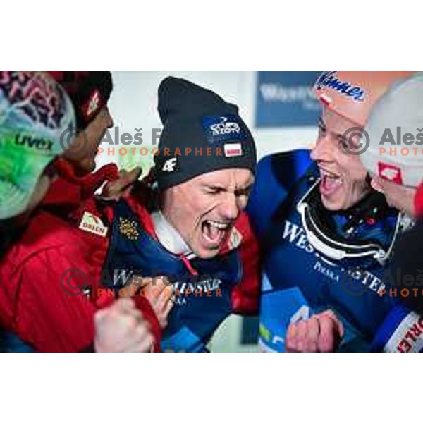 Piotr Zyla (POL) celebrate victory and World Title of Ski jumping Men at Normal Hill during Planica 2023 World Nordic Championships, Slovenia on February 24, 2023