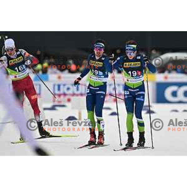 Miha Simenc and Vili Crv compete in team Sprint competition at Cross Country stadium during Planica 2023 World Nordic Championships, Slovenia on February 26, 2023