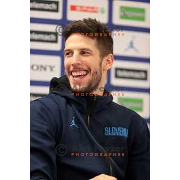 Aleksej Nikolic of Slovenia at the press conference after FIBA basketball World Cup 2023 European Qualifiers between Slovenia and Israel in Koper, Slovenia on February 27, 2023