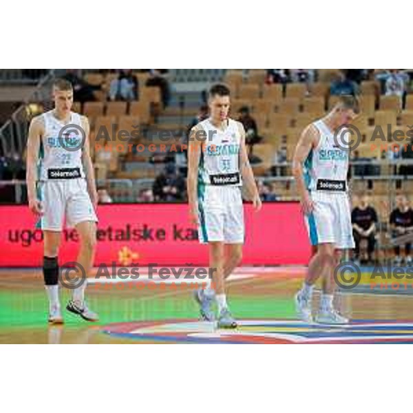 Sasa Ciani, Gregor Glas and Ziga Samar after the FIBA basketball World Cup 2023 European Qualifiers between Slovenia and Israel in Koper, Slovenia on February 27, 2023 