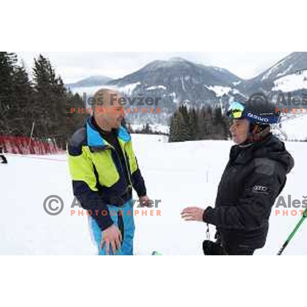 Andrej Sporn and Ales Vidic during inspection of course preparation for 62. Vitranc Cup AUDI FIS World Cup Alpine Skiing in Kranjska Gora, Slovenia on March 2, 2023