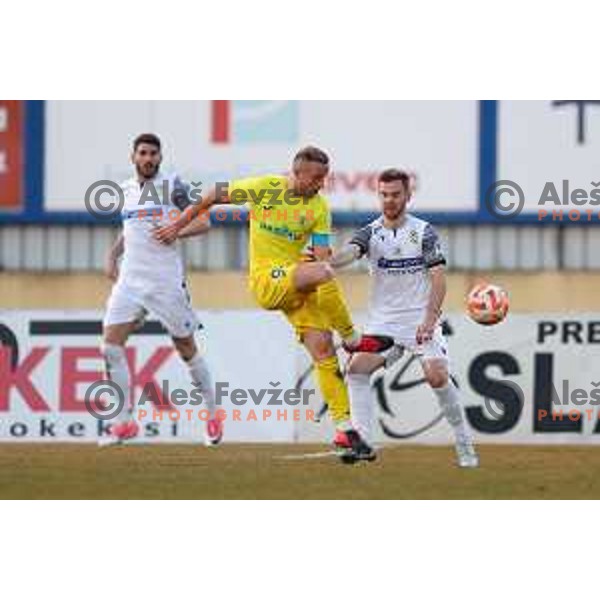 Zeni Husmani and Rudi Pozeg Vancas in action during Prva Liga Telemach 2022-2023 football match between Domzale and Koper in Domzale, Slovenia on March 4, 2023