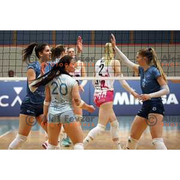 action during Sportklub 1A DOL league volleyball match between Calcit Volley and Nova KBM Branik in Kamnik, Slovenia on March 4, 2023