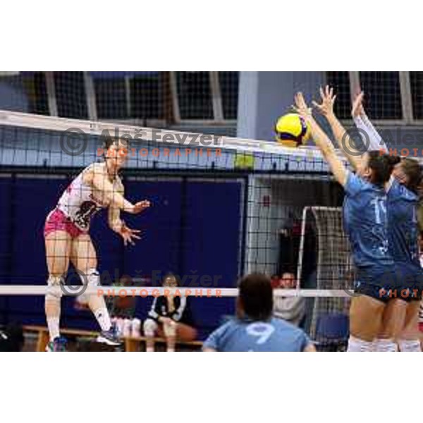 action during Sportklub 1A DOL league volleyball match between Calcit Volley and Nova KBM Branik in Kamnik, Slovenia on March 4, 2023