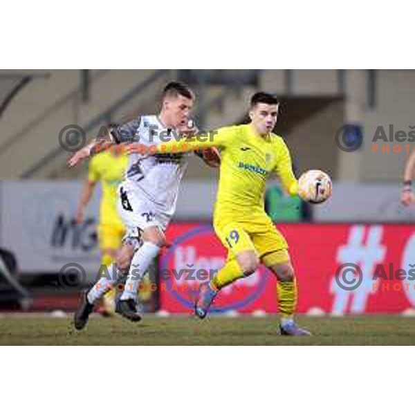 Nikola Krajinovic and Ziga Repas in action during Prva Liga Telemach 2022-2023 football match between Domzale and Koper in Domzale, Slovenia on March 4, 2023