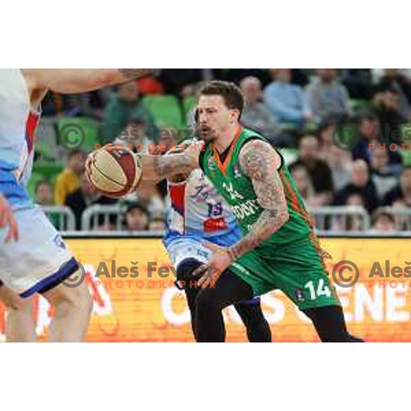 Josh Adams in action during ABA league 2022-2033 regular season match between Cedevita Olimpija and Igokea in Ljubljana, Slovenia on March 5, 2023