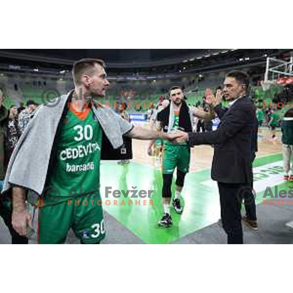 Zoran Dragic and Davor Uzbinec during ABA league 2022-2033 regular season match between Cedevita Olimpija and Igokea in Ljubljana, Slovenia on March 5, 2023