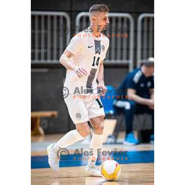Matej Fidersek in action during Futsal World Cup 2024 qualification match between Slovenia and Kazakhstan in Dvorana Tabor, Maribor, Slovenia on March 8, 2023. Photo: Jure Banfi