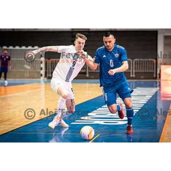 Jeremy Bukovec vs Edson in action during Futsal World Cup 2024 qualification match between Slovenia and Kazakhstan in Dvorana Tabor, Maribor, Slovenia on March 8, 2023. Photo: Jure Banfi